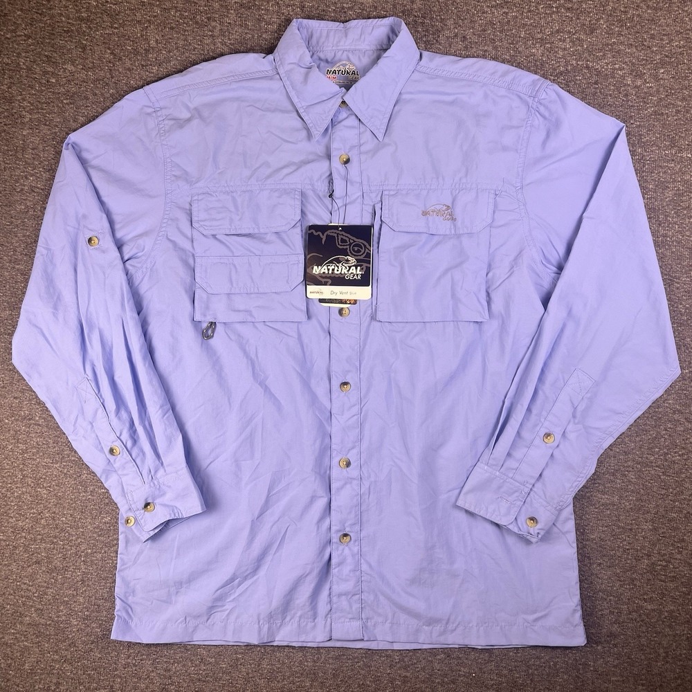 Natural Gear Dry Vent Shirt Mens M Blue Fishing Hiking UPF 40+ Vented Angler